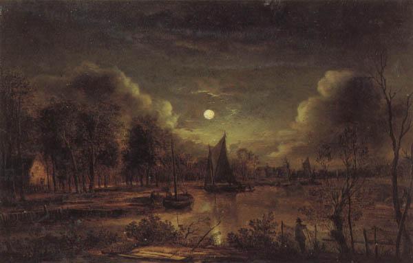Aert van der Neer Moonlit River oil painting picture